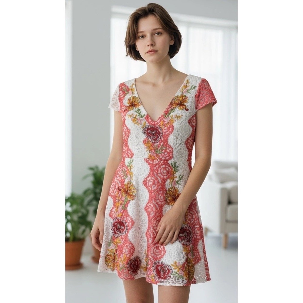 Anthropologie Foxiedox Women's Embroidered Lace Floral Dress Size Medium NWT